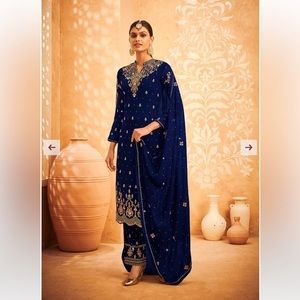 Navy Blue Georgette Thread Salwar Kameez